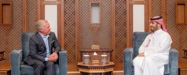 Crown Prince and Prime Minister Mohammed bin Salman holds talks with King Abdullah II of Jordan in Jeddah on Wednesday.