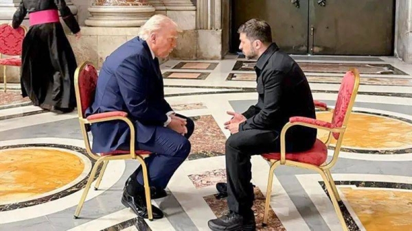 Presidents Trump and Zelensky held a one-on-one meeting at the Vatican on the sidelines of the Pope's funeral on Saturday