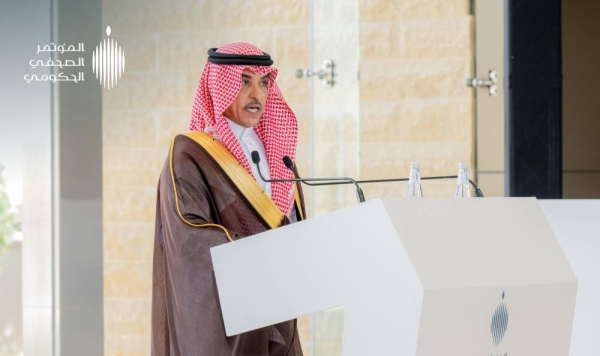 Saudi Minister of Media Salman Al-Dossary addressing a press conference in Riyadh on Monday.