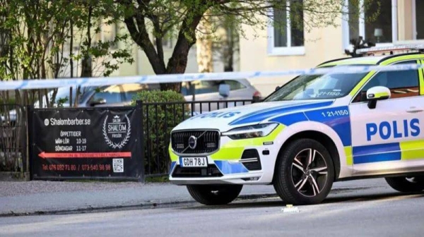 Police at the scene after a shooting incident in central Uppsala, 29 April, 2025