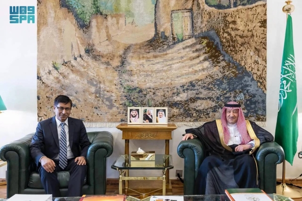 Deputy Minister of Foreign Affairs Waleed Al-Khereiji receives Bangladeshi Ambassador to Saudi Arabia Delwar Hossain in Riyadh on Tuesday.