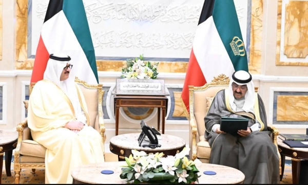 Emir of Kuwait Sheikh Meshaal Al-Jaber Al-Sabah receives Saudi Ambassador to Kuwait Prince Sultan bin Saad bin Khalid in Kuwait.