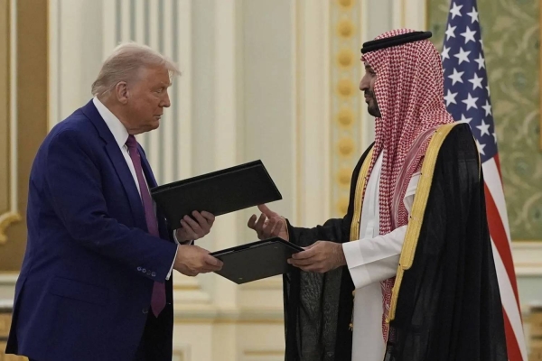 Saudi Crown Prince and Prime Minister Mohammed bin Salman and U.S. President Donald Trump during the signing of the Strategic Economic Partnership Document in Riyadh on Tuesday.