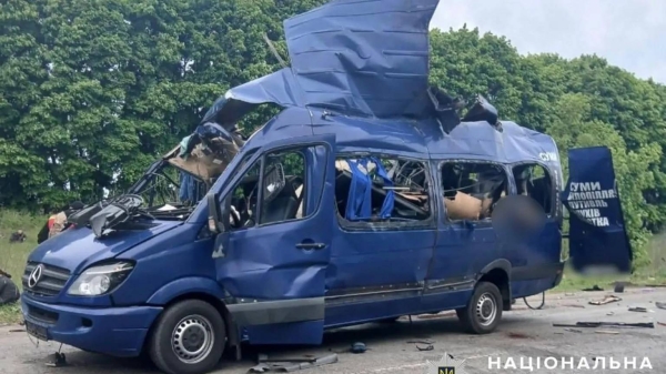 Nine killed in Russian drone strike on bus in Ukraine
