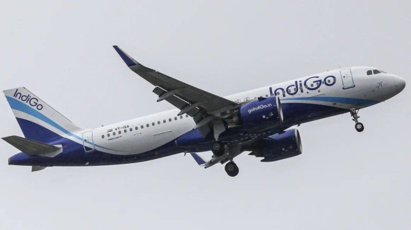 An aircraft operated by IndiGo, a unit of InterGlobe Aviation Ltd. near the Chhatrapati Shivaji International Airport in Mumbai, India, on Monday, July 25, 2022