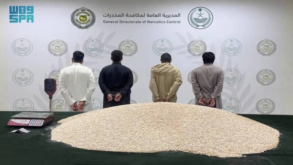 Three Syrians and one Saudi citizen were arrested in connection with a major drug haul in Riyadh.
