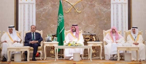 Saudi Crown Prince and Prime Minister Mohammed bin Salman receives Eid Al-Adha well-wishers at Mina Palace on Friday.