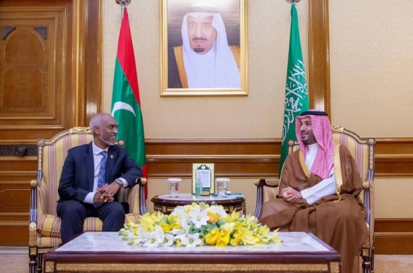 Saudi Crown Prince and Prime Minister Mohammed bin Salman holds talks with President of Mauritania Mohamed Ould Cheikh El Ghazouani at Mina Palace on Saturday.