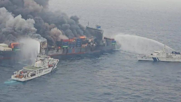 The Indian Navy and Coast Guard are still trying to contain the fire that broke out on Monday