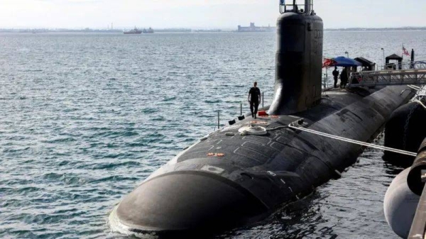 Australia would buy up to five Virginia-class attack submarines from the US - seen here in Western Australia earlier this year - under the Aukus deal