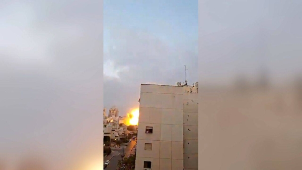 This screengrab shows the moment of an Iranian strike on the southern Israel city of Beer Sheva.