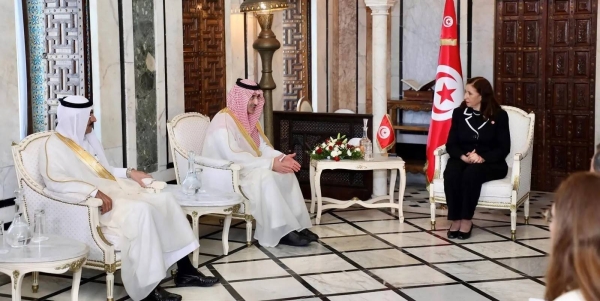 Tunisian Prime Minister Sarra Zaafrani Zenzri receives Saudi Fund for Development Chief Executive Officer Sultan Al-Marshad in Tunis on Saturday.