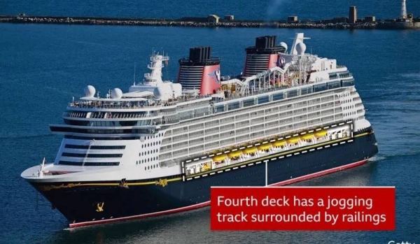 The 14-deck Disney Dream cruise ship from which the girl fell