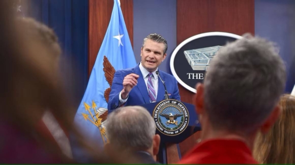 US Defense Secretary Pete Hegseth speaks during a press conference at the Pentagon near Washington on June 26, 2025.