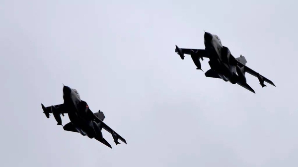Tornado combat aircraft of the German air force's reconnaissance squadron 51 pictured at the air base in Jagel