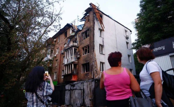 A residential building was among the buildings damaged in a Russian drone attack overnight