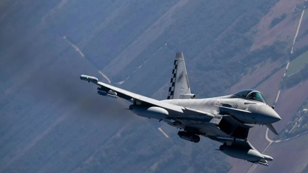 An Italian Air Force Eurofighter Typhoon military fighter jet participates in NATO's Baltic Air Policing Mission, 12 September, 2023