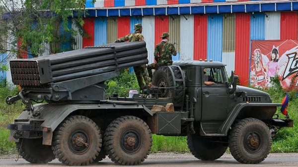 File photo showing Cambodian soldiers ontop of a truck in Oddar Meanchey province