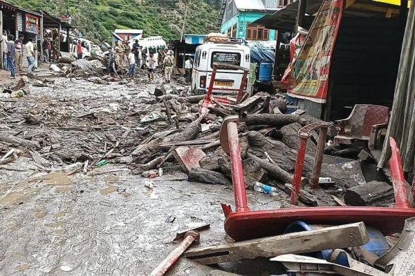 Rescuers at the site of the flash flood in Indian-administered Kashmir