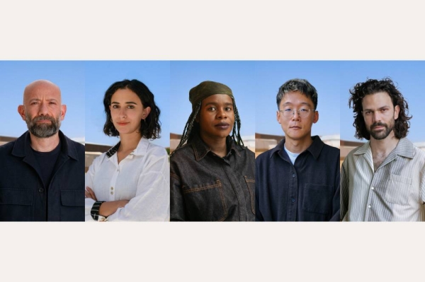 The curatorial team of the Diriyah Contemporary Art Biennale 2026. From left to right: Maan Abu Taleb, May Makki, Kabelo Malatsie, Lantian Xie (Curators) and Sammy Zarka (Associate Architect and Exhibition Designer).