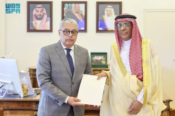 Dr. Abdulrahman Al-Rassi, deputy minister of foreign affairs, receives Ihab Abu Srei, Egypt’s ambassador to Saudi Arabia, in Riyadh on Sunday.
