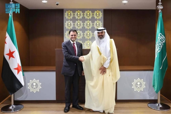 Minister of Communications and Information Technology Abdullah Alswaha receives Syrian counterpart Abdulsalam Haykal in Riyadh on Sunday.
