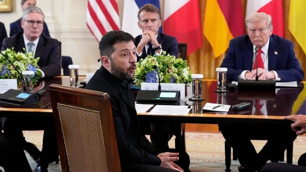 Ukraine's President Volodymyr Zelenskyy, British PM Keir Starmer, French President Emmanuel Macron and US President Donald Trump at the White House on 18 Aug., 2025