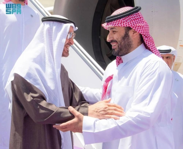 Saudi Crown Prince and Prime Minister Mohammed bin Salman receives United Arab Emirates President Sheikh Mohamed bin Zayed Al Nahyan in Riyadh on Wednesday.