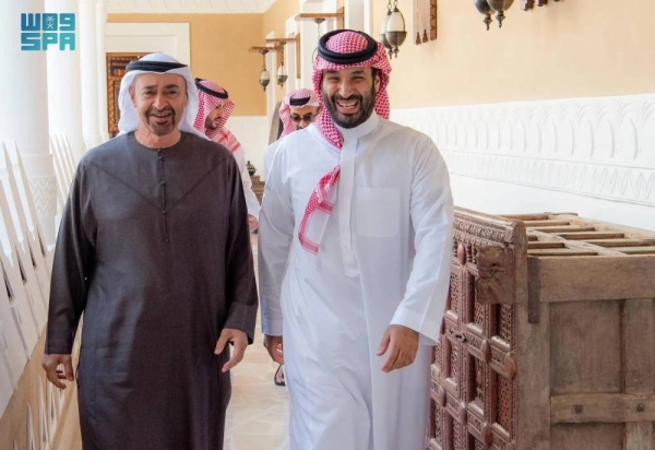 Saudi Crown Prince and Prime Minister Mohammed bin Salman receives United Arab Emirates President Sheikh Mohamed bin Zayed Al Nahyan in Riyadh on Wednesday.
