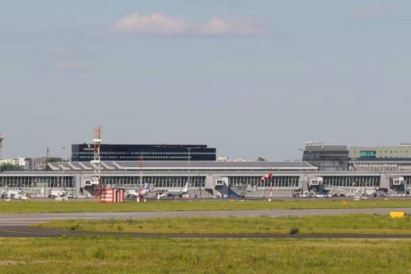 Terminals and a runway are seen at Chopin International Airport on July 1, 2020, in Warsaw, Poland