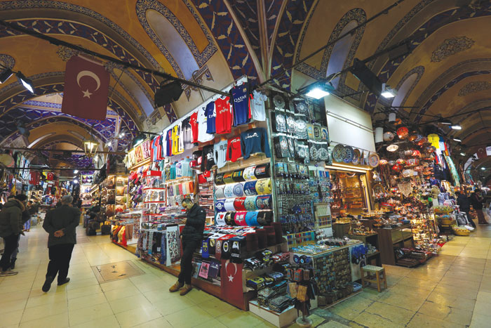 Merchants wait for customers at the historical Grand Bazaar, known as the Covered Bazaar, in Istanbul, Turkey on Jan. 12, 2017