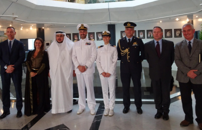 From Left: Vice president of corporate sales at Elettronica Group Alessandro Ercolani, Italian Consul General in Jeddah Elisabetta Martini, JCCI  Deputy Chairman Mazen Batterjee, Commander Francesco Pagnotta, a navy officer, Italian military attaché in Riyadh Col. Antonio Picariello, Massimo Foti, sales manager of Fincantieri Group, and a representative.— SG photo by Layan Damanhouri