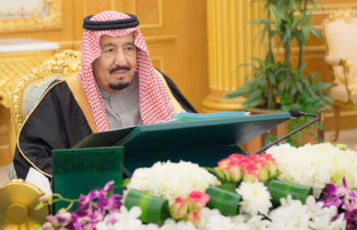 Custodian of the Two Holy Mosques King Salman chairs the Cabinet’s session at Al-Yamama Palace in Riyadh on Monday afternoon. — SPA