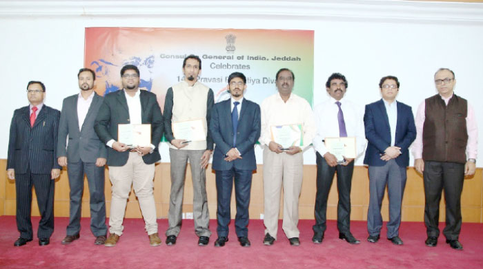 Community members who were honored on the occasion of the 14th Pravasi Bharatiya Divas with the consul general.