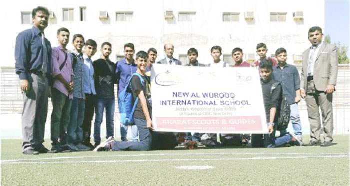 The scouts and guides contingent from New Al-Wurood International School, Jeddah, arrive in Mysore.
