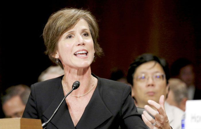 US Deputy Attorney General Sally Quillian Yates testifies during a Senate Judiciary Committee hearing on “Going Dark: Encryption, Technology, and the Balance Between Public Safety and Privacy” in Washington D.C. in this July 8, 2015 file photo. — Reuters