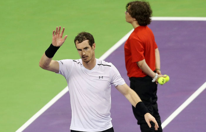 British player Andy Murray celebrates after winning against France’s Jeremy Chardy on the fourth day of the ATP Qatar Open tennis competition in Doha Tuesday. - AFP