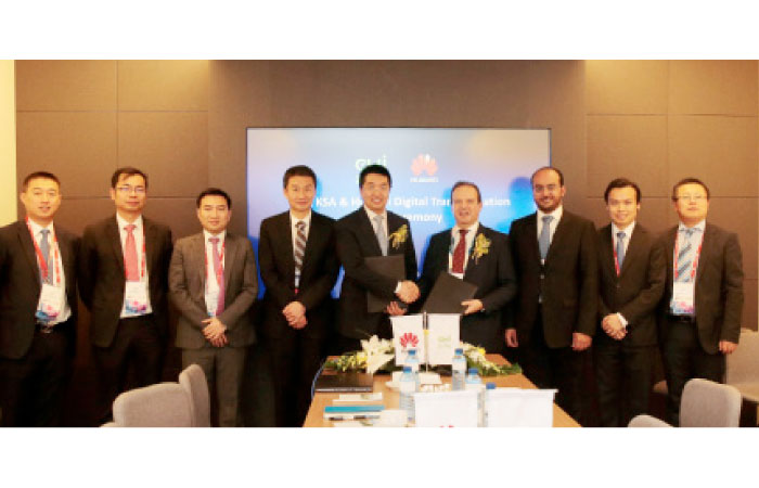 A group picture of executives of both companies following the signing of MoUs to drive digital transformation, launch new services and technologies into Saudi Arabia