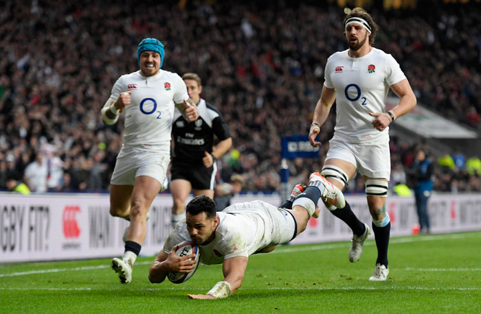 England's Ben Te'o scores their fifth try against Italy during their Six Nations Rugby Championship at Twickenham Stadium, London, Sunday. — Reuters