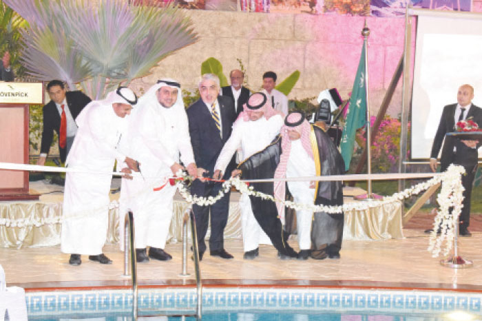 Mazen Batterjee, Hassan Dahlan and Shehryar Akbar Khan cut the ceremonial ribbon during the inaugural of  Pakistan Food Festival at Movenpick Hotel Jeddah on Wednesday