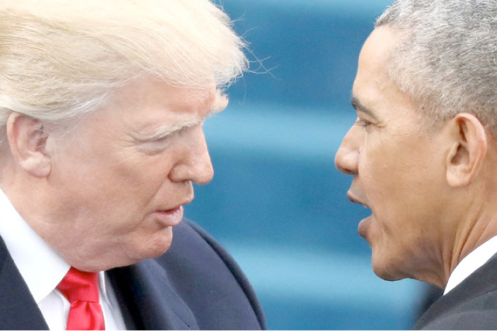 US President Barack Obama, right, greets then President-elect Donald Trump in Washington D.C. in this Jan. 20, 2017 file photo. — Reuters