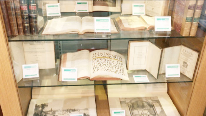 Some of the rare books and manuscripts on display.