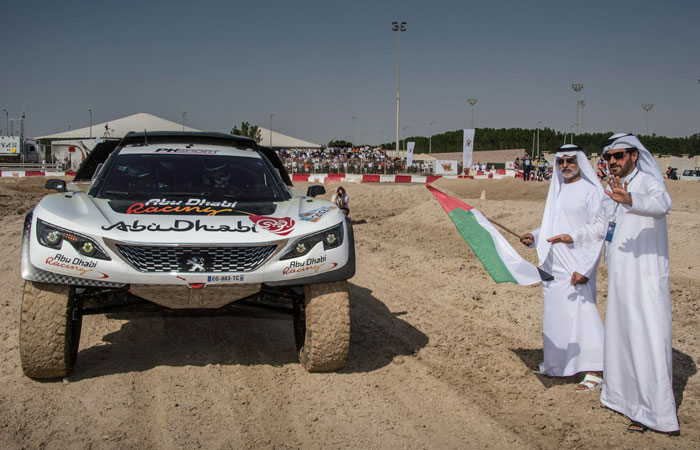 Sheikh Nahyan Bin Mubarak Al-Nahyan and Mohammed Ben Sulayem flagging off the rally.