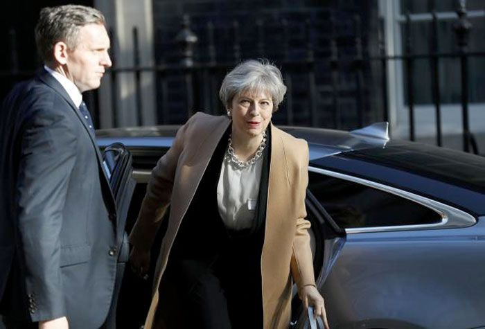 Britain's Prime Minister Theresa May arrives in Downing Street, in central London, Britain April 19, 2017. Reuters