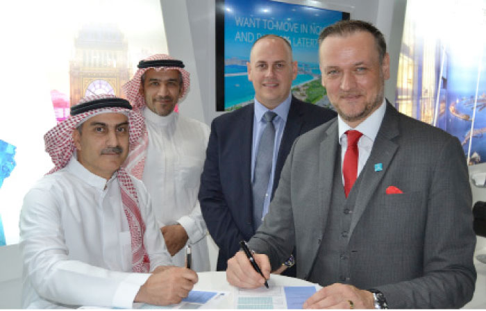 From left: Eng. Raed Al Rabiah, Managing Director; Ahmed Al Bader, General Manager of Ma’ather for Real Estate Management LLC; Asteco Director of Licensing Sean McCauley; and Asteco Managing Director John Stevens