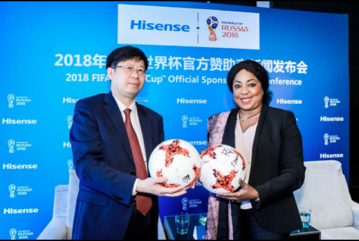 President of Hisense Group Liu Hongxin with FIFA Secretary General Fatma Samoura