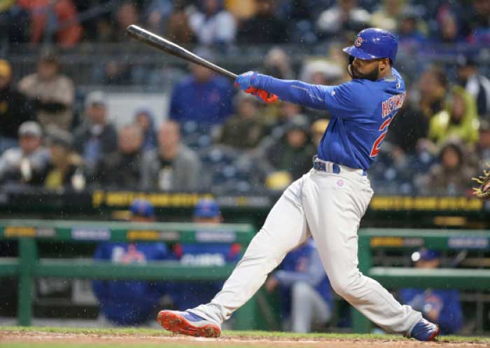 Chicago Cubs center fielder Jason Heyward (22) drives in a run against the Pittsburgh Pirates during the second inning at PNC Park. — Reuters