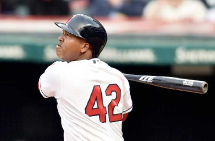 Cleveland Indians’ second baseman Jose Ramirez hits his second home run of the game against the Detroit Tigers at Progressive Field in Cleveland Saturday. — AP