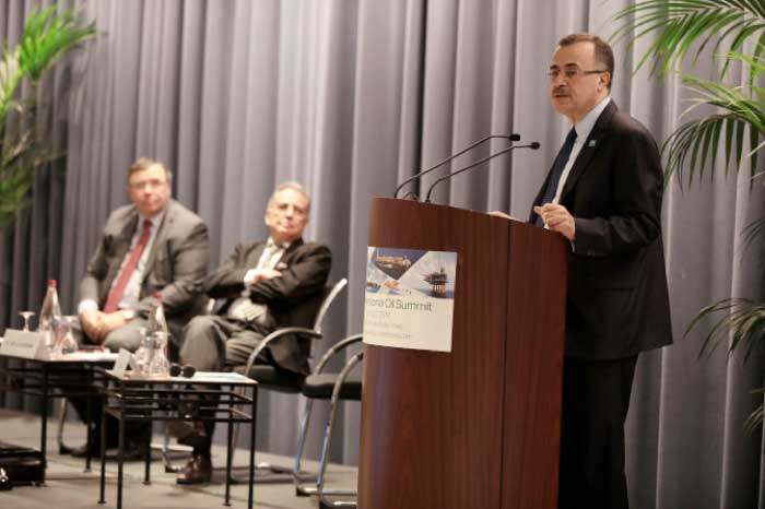 Saudi Aramco CEO Amin H. Nasser making a point at IOS Paris. — Courtesy photo