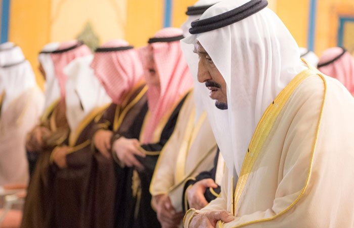 Custodian of the Two Holy Mosques King Salman attends funeral prayer of Prince Mishaal Bin Abdulaziz on Thursday. — SPA